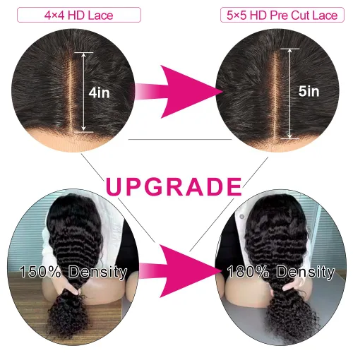 Miniatura 4 de Yuzhou Grace Pelucas de encaje HD 5x5 de cabello humano con cierre de encaje sin pegamento, pelucas de cabello humano previamente desplumadas