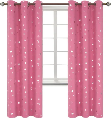 Miniatura 44 de BGment Cortinas opacas para dormitorio infantil, con aislamiento térmico, con ojales, estampado de estrellas plateadas, cortinas para oscurecer