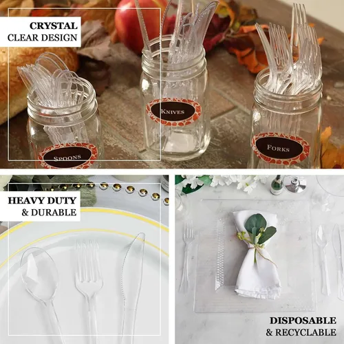 Miniatura 4 de Efavormart - Juego de 24 cubiertos de plástico transparente negro resistente con mango de punta acampanada, cuchara de tenedor desechable