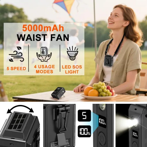 Miniatura 6 de CAZOKASI Ventilador personal con clip para la cintura, recargable, portátil, manos libres, para viajar, trabajar, al aire libre, oficina