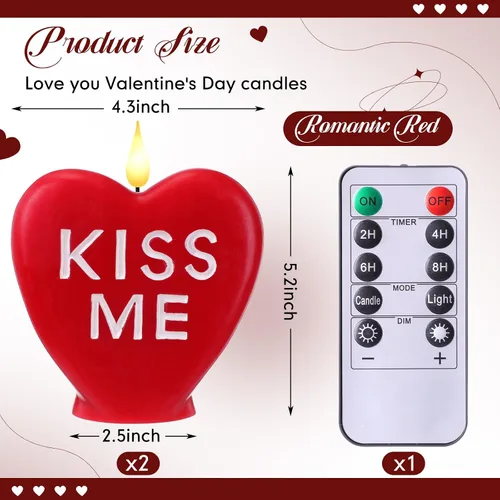 Miniatura 2 de Retisee 2 velas LED en forma de corazón sin llama para el día de San Valentín, velas románticas de colección de San Valentín, decoración romántica