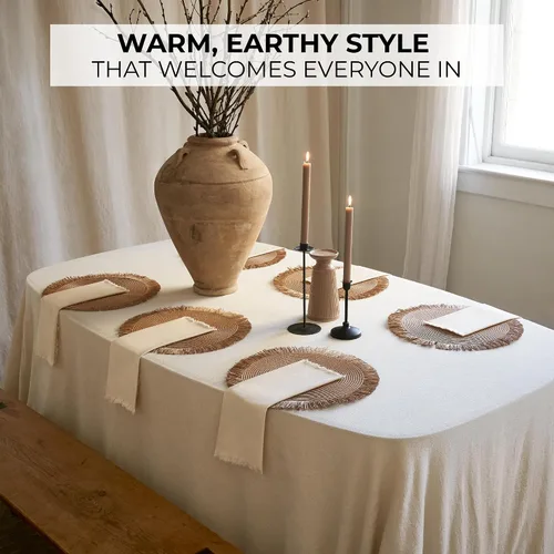 Miniatura 6 de Juego de 6 manteles individuales decorativos bohemios con servilletas con textura de lino a juego - Hermosa decoración natural que realza tu comedor