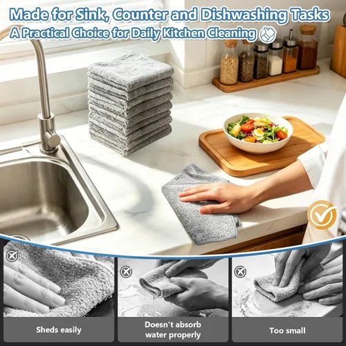 Miniatura 6 de Paños de Tela de Cocina para Platos (Paquete de 12), Paños de Cocina Premium, Paño de Limpieza de Microfibra Súper Absorbente, Antiadherente al Gris
