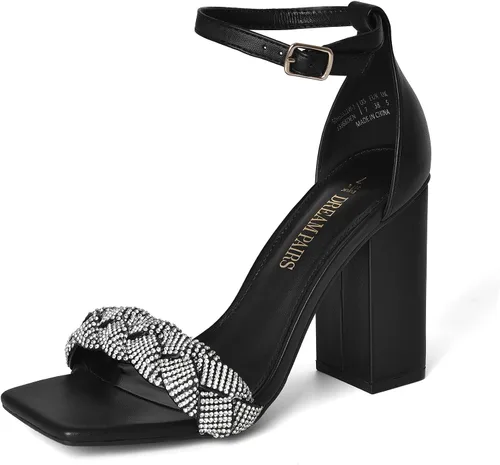 Miniatura 8 de DREAM PAIRS Tacones para Mujeres para Mujer Trenzados con Puntera Abierta, Correa en el Tobillo, Sandalias de Tacón Alto en Bloque Grueso
