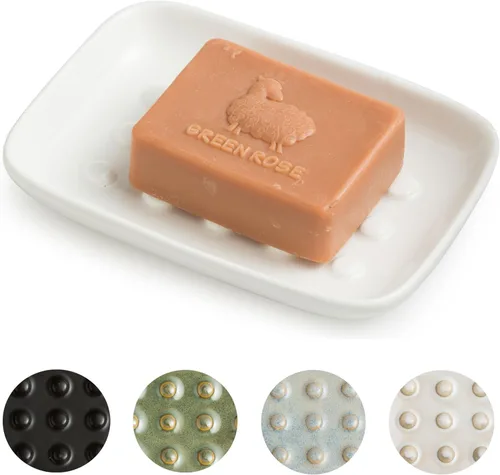 Miniatura 19 de Miamolo Jabonera limpiadora para ducha, jabonera de cerámica para barra de jabón grande, champú o esponja, bandeja ahorradora de jabón para baño
