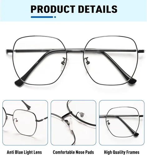Miniatura 2 de Gafas de lectura cuadradas de gran tamaño para mujer, lectores grandes con bloqueo de luz azul, lentes de metal antifatiga ocular