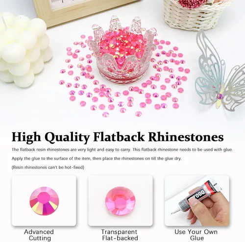 Miniatura 4 de 3000 diamantes de imitación de parte trasera plana, diamantes de imitación AB de parte trasera plana rosa claro para manualidades, gemas