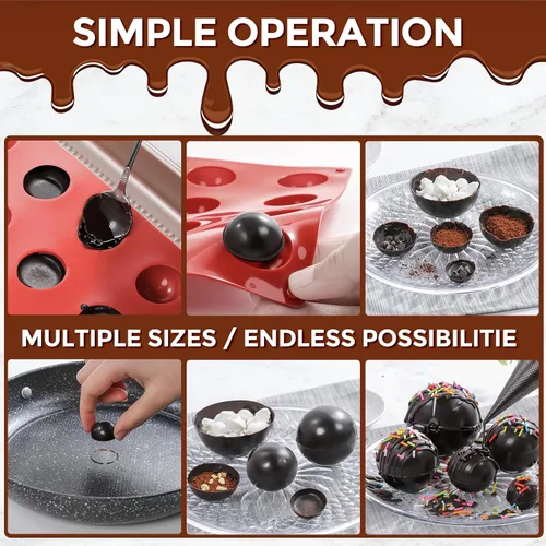 Miniatura 4 de Moldes de silicona para bombas de chocolate caliente de 24 agujeros, 2 paquetes de mini moldes de semiesfera de 1 pulgada de media esfera para hacer
