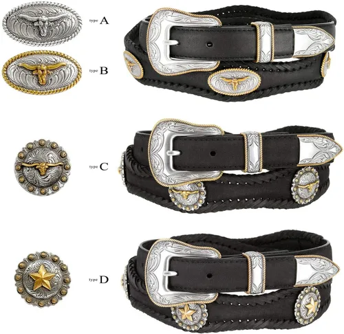 Miniatura 5 de Longhorn SteerGold Star Conchos Ranger Cinturón Western Cowboy Cowgirl Cuero Genuino Cinturón Trenzado, Tamaño Hasta 60 pulgadas