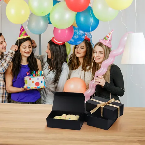 Miniatura 4 de Paquete de 4 Cajas de Regalo de 12x6x4 Pulgadas con Tapas de Cierre Magnético, Caja Negra Magnética para Boda, Propuesta de Padrinos y Damas