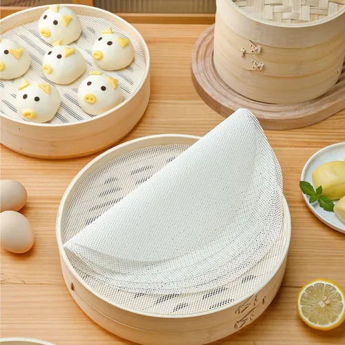 Miniatura 8 de Paquete de 10 forros de silicona de bambú de 7 pulgadas – Antiadherente redondo reutilizable para albóndigas al vapor, verduras y bollos de arroz