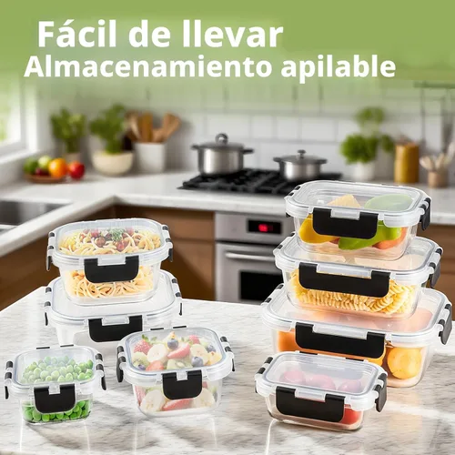 Miniatura 3 de Paquete de 8 recipientes de vidrio borosilicato con tapas para almacenar alimentos o preparar comidas, loncheras Bento a prueba de fugas