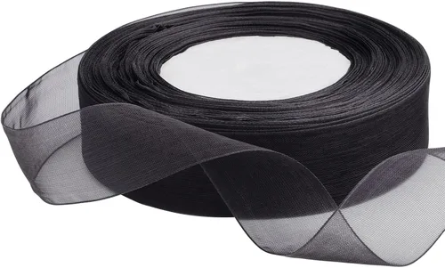 Miniatura 2 de Hapeper Cinta de gasa de organza transparente de 1 pulgada, 50 yardas/rollo (negro)