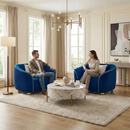 Miniatura 7 de Silla decorativa de 46 pulgadas de ancho para sala de estar, sofá individual de gran tamaño con marco de madera maciza y cojín de terciopelo