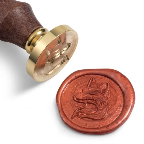 Mceal Sello de cera, cabeza de latón con mango de palisandro, 1.2 "(30 mm) de diámetro, zorro Vulpe