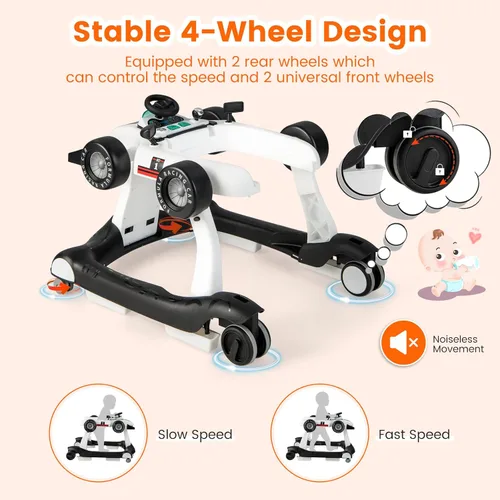 Miniatura 7 de HONEY JOY Andador de bebé 4 en 1, andador de actividad con empuje con 3 alturas ajustables, ruedas suaves con velocidad ajustable, asiento Blanco
