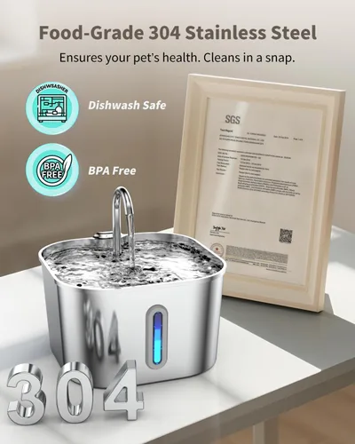 Miniatura 3 de Fuente de agua para gatos de acero inoxidable, fuente para gatos de 74 oz/2.2 L con bomba silenciosa, dispensador automático de agua para mascotas
