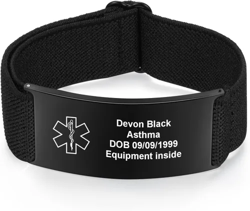 Miniatura 3 de Lam Hub Fong Brazalete de alerta médica de emergencia personalizado - Grabado gratuito, se envía al día siguiente, acero de titanio que no se
