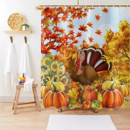 Miniatura 9 de Cortina de ducha de otoño, hola otoño, hojas de arce, flores amarillas, rústica, granja, Acción de Gracias, lavable a máquina, impermeable, tela