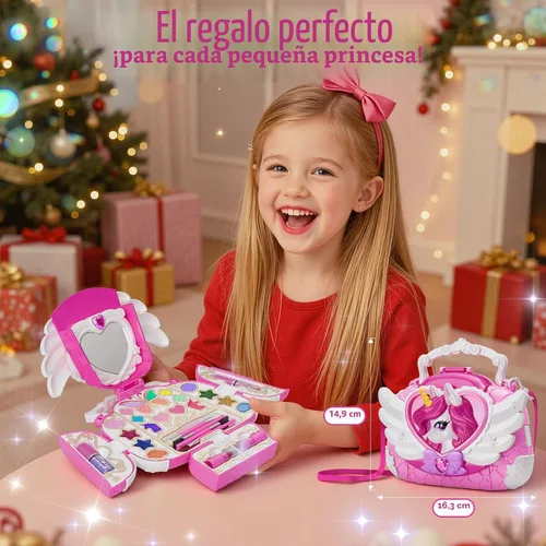 Miniatura 7 de Kit de maquillaje de unicornio para niños con espejo y correa, juego de cosméticos lavable real, bolso de maquillaje de unicornio lindo todo en 1