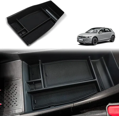 Miniatura 10 de BestEvMod Caja de almacenamiento para reposabrazos Ioniq5, bandeja organizadora de consola central, accesorios interiores con ribete negro de goma