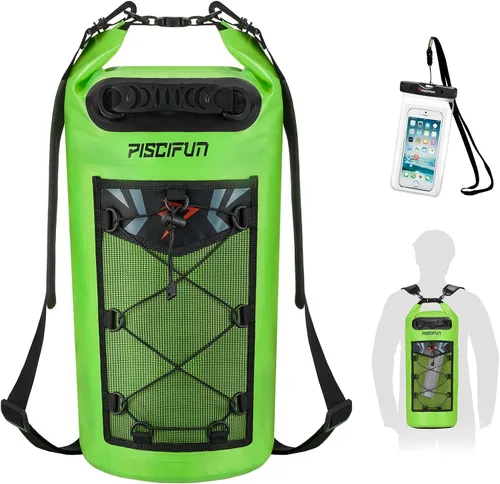Miniatura 13 de Piscifun Bolsa seca, mochila flotante impermeable 10L/20L/30L/40L con funda impermeable para teléfono para navegación, kayak, pesca Negro