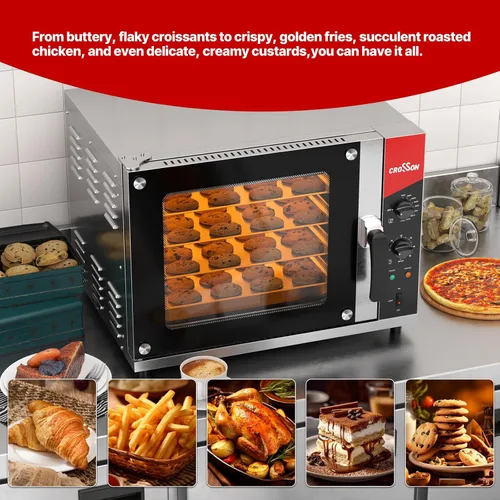 Miniatura 3 de CROSSON Horno de convección de medio tamaño de 68L, horno tostador comercial de 4 niveles con puerta frontal de vidrio, 4 juegos de bandejas