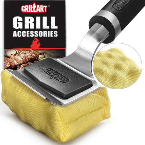 GRILLART Cepillo de parrilla sin cerdas, herramienta de limpieza de vapor segura, cabezal reemplazable para cualquier tipo de rejilla, mango largo