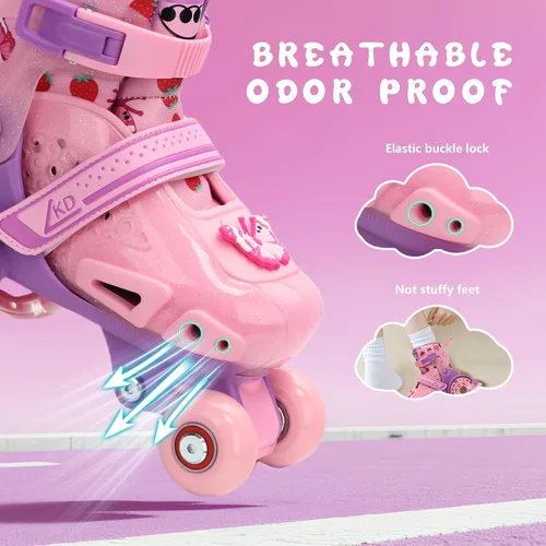 Miniatura 3 de LKD Patines ajustables para niños y niñas, patines cuádruples para principiantes, deportes en interiores y exteriores para edades de 3-5, 5-8