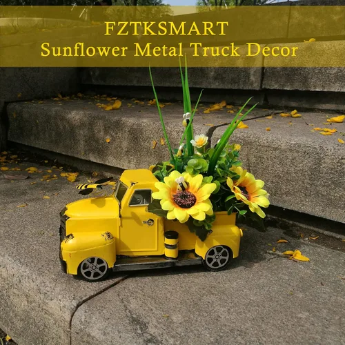 Miniatura 4 de Decoración de camión de metal de granja con suculentas artificiales, camioneta de hierro rústico con maceta sintética extraíble para decoración