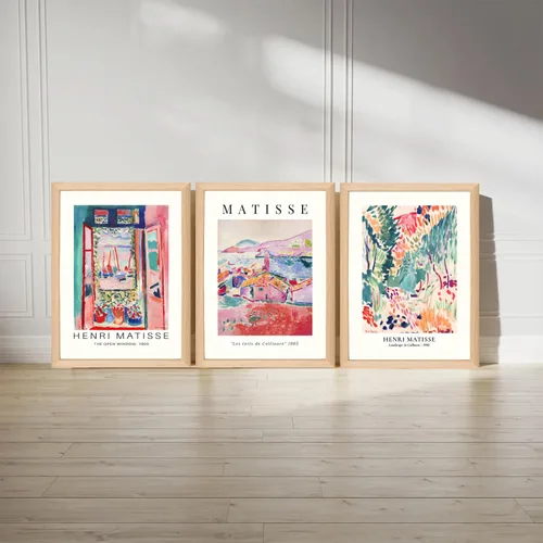 Miniatura 2 de Juego de Arte de Pared con Marco de Madera de Matisse de 3 Pósteres Abstractos de Henri Matisse Mercado de Flores Vintage Impresiones en Lienzo