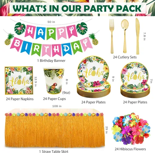 Miniatura 3 de Luau - Decoraciones para fiesta de cumpleaños, 321 piezas, suministros de fiesta hawaiana tropical Aloha para verano, playa, vacaciones, juego