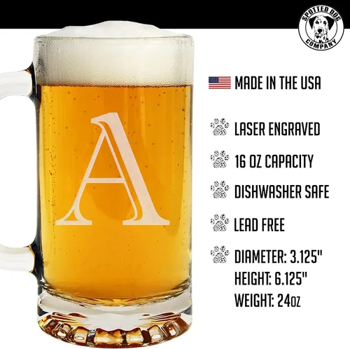 Miniatura 7 de Taza de cerveza de vidrio con monograma grabado de 16 onzas (letra A), regalos de cerveza personalizados de la A a la Z para hombres, Día del Padre