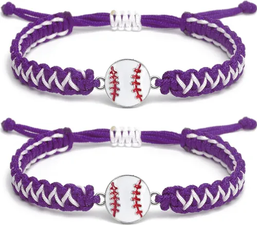 Miniatura 7 de Pulsera con dije de béisbol de 2 piezas de regalo para niños, niñas, adultos Joyería deportiva elegante Gran regalo de cumpleaños