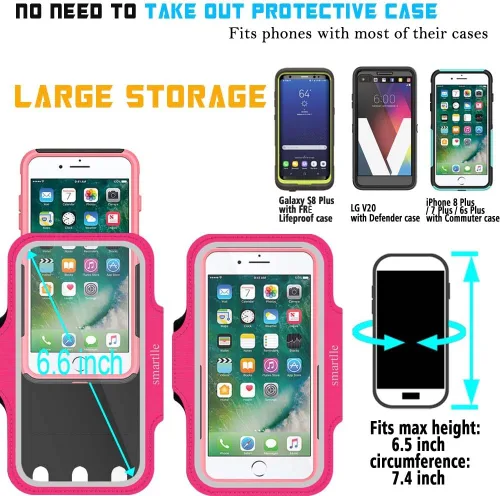 Miniatura 4 de Soporte para teléfono con brazo para correr, brazalete celular para iPhone 15 14 13 12 11 Pro Max/XR/8 7 6s Plus, para Galaxy A/S/Note hasta 6.9 Rosa