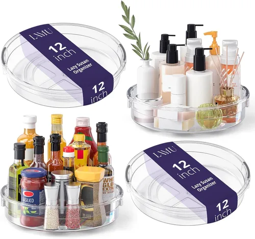 Miniatura 10 de LAMU Paquete de 4 Organizadores Lazy Susan de 10.6 pulgadas, Plataforma Giratoria Transparente Lazy Susan para Gabinete, Refrigerador, Superficie