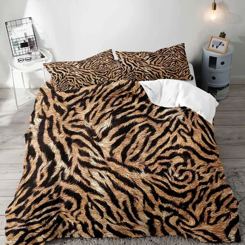 Miniatura 11 de LUVIVIHOME Funda de edredón de leopardo de lujo, 2 piezas, funda de edredón individual, ropa de cama con estampado de guepardo marrón, funda