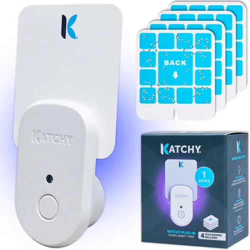 Katchy Trampa para insectos enchufable para interiores, atrapa moscas para mosquitos, jejenes, moscas de la fruta y polilla pequeña, luz azul, sin