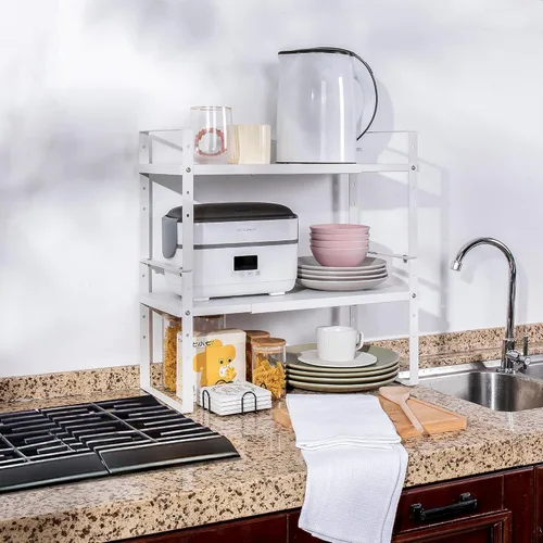 Miniatura 7 de Across-Star Organizador de Estante Expandible para Gabinete, Soporte de Estantes Apilables de Almacenamiento para Mostrador de Cocina, Estante