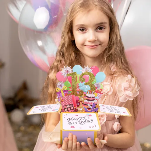 Miniatura 5 de CIEHER Tarjeta desplegable de cumpleaños número 13 para adolescentes, tarjeta de felicitación 3D única, regalos de cumpleaños para niñas y niños