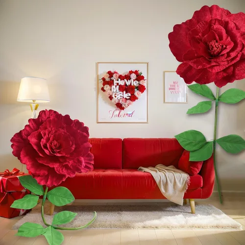 Miniatura 3 de 150cm/60in Rosa Roja Gigante Flores Artificiales Gigantes Accesorios de Rosas Jumbo Accesorios de Flores Grandes para Decoración Regalo Creativo