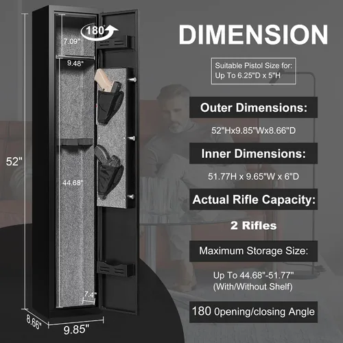 Miniatura 2 de Marcree Caja fuerte para armas 1-2, gabinete de armas para rifles y pistolas con sistema de alarma, acceso rápido de 180°, caja fuerte digital