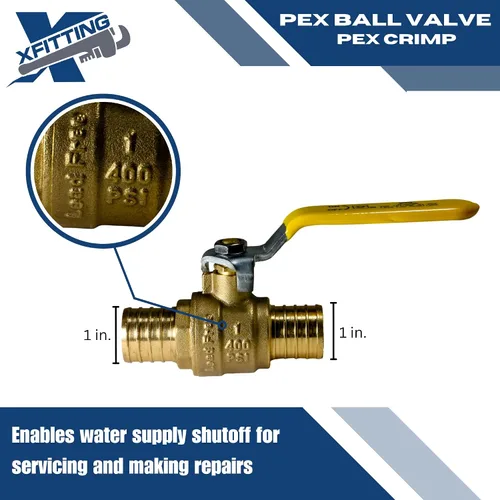 Miniatura 7 de XFITTING Paquete de 10 válvulas de bola Pex Barb de 1 pulgada, mango amarillo, válvula de bola Pex de puerto completo, latón