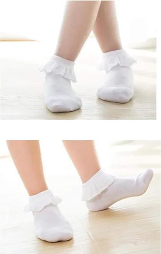 Miniatura 7 de Twtility - Calcetines de encaje con volantes y ojales para bebé y niña, de algodón, con volantes