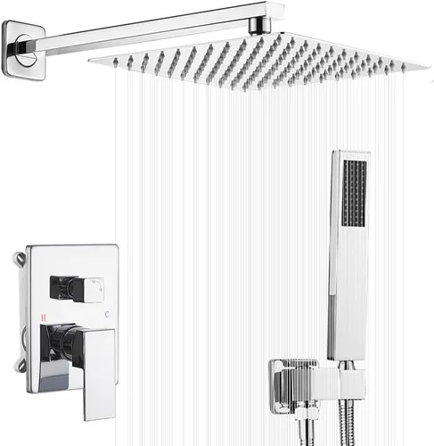 Miniatura 14 de Sistema de ducha dorado cepillado con cabezal de ducha de lluvia de alta presión de 20.3 cm, cabezal de ducha de mano, juego combinado de Oro