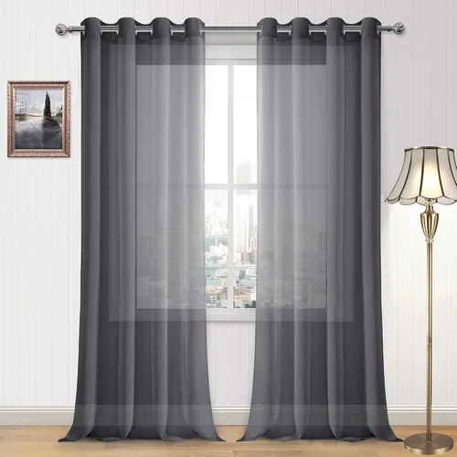 Miniatura 34 de DWCN Cortinas traslúcidas color verde frijol para sala de estar y dormitorio - Cortinas voile con aspecto de lino sintético con ojales en la parte