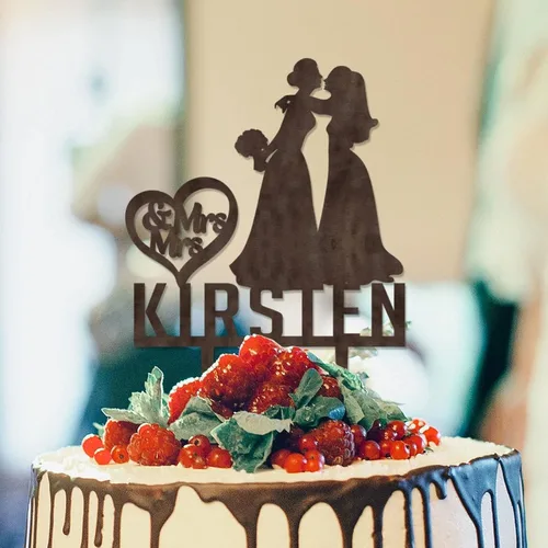 Miniatura 10 de Decoración para tarta de boda con silueta lesbiana del mismo sexo, decoración para tartas de compromiso para ella y ella, decoración para tartas