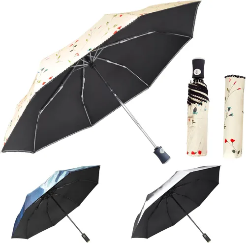 Miniatura 8 de Cuby Paraguas UV compacto plegable paraguas ligero portátil manual paraguas de viaje para resistente a la lluvia y 99% de protección UV con Negro