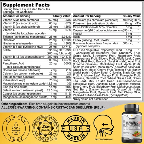 Miniatura 2 de Multivitamínico bariátrico con hierro para mujeres y hombres, mezcla todo en uno de 42 superalimentos para energía y apoyo inmunológico