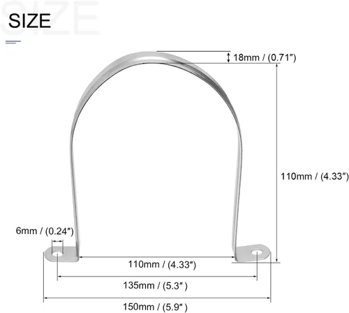 Miniatura 2 de METALLIXITY Abrazadera de correas de tubo (110 mm/4.33 "), soporte de clip de tensión de tubo en U de acero inoxidable 304 - para cable de tubería